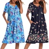 image:imageEkouaer 2 Pack House Dresses for Women with Pockets Short Sleeve Moo Moos Floral Print Mumu DressesBlue FloralColorful Butterfly