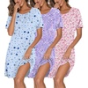 image:imageEkouaer 3 Pack Nightgowns for Women Short Sleeve Sleepshirt Button Down Nightshirt Soft Pajamas Dress Casual SleepwearBlue StarsPurple StarsPink Floral