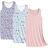 image:imageEkouaer 3 Pack Nightgowns for Women Sleeveless Sleepwear Button Down Nightshirt Wide Strap Tank Sleep Shirt S3XLPlanetpurple Printpink