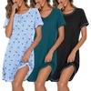 image:imageEkouaer Cotton Nightgowns for Women 3 Pack Night Gown Short Sleeve Sleepshirts V Neck Sleepwear Soft Tshirt Pajama DressBlackBlue GreenBlue Stars