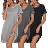image:imageEkouaer Cotton Nightgowns for Women 3 Pack Night Gown Short Sleeve Sleepshirts V Neck Sleepwear Soft Tshirt Pajama DressBlackGreyGrey Stripes