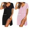 image:imageEkouaer Nightgowns for Women 2 Pack Button Down Sleep Shirts Short Sleeve Nightshirt Sleepwear House Dress with PocketsBlackPink