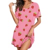 image:imageEkouaer Nightgowns for Women Bamboo Viscose Sleep Shirts Short Sleeve Night Shirts Casual Sleep Dress Soft SleepwearPink Strawberry