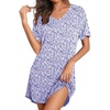 image:imageEkouaer Nightgowns for Women Bamboo Viscose Sleep Shirts Short Sleeve Night Shirts Casual Sleep Dress Soft SleepwearPurple Flowers