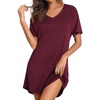 image:imageEkouaer Nightgowns for Women Bamboo Viscose Sleep Shirts Short Sleeve Night Shirts Casual Sleep Dress Soft SleepwearRed