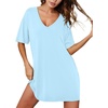image:imageEkouaer Nightgowns for Women Bamboo Viscose Sleepshirt Short sleeve Nightshirt V Neck T shirt Night gown Boyfriend SleepwearAqua