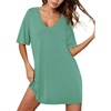 image:imageEkouaer Nightgowns for Women Bamboo Viscose Sleepshirt Short sleeve Nightshirt V Neck T shirt Night gown Boyfriend SleepwearGreen