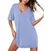 image:imageEkouaer Nightgowns for Women Bamboo Viscose Sleepshirt Short sleeve Nightshirt V Neck T shirt Night gown Boyfriend SleepwearLight Blue