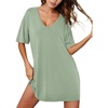 image:imageEkouaer Nightgowns for Women Bamboo Viscose Sleepshirt Short sleeve Nightshirt V Neck T shirt Night gown Boyfriend SleepwearLight Green