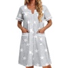 image:imageEkouaer Nightgowns for Women Cotton House Dress with Pockets Button Down Night Gown Short Sleeve Duster Housecoat S3XLGrey Stars