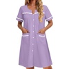 image:imageEkouaer Nightgowns for Women Cotton House Dress with Pockets Button Down Night Gown Short Sleeve Duster Housecoat S3XLLight Purple