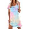 image:imageEkouaer Nightgowns for Women Short Sleeve Night Gown Comfy Sleep Shirt Soft Sleep Dress Pleated SleepwearColorful Tiedye