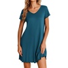 image:imageEkouaer Nightgowns for Women Short Sleeve Sleepshirt V Neck Short Nightshirt Pullover Soft Ruffled Sleepwear SXXXLBlue Green