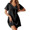 image:imageEkouaer Satin Nightgowns for Women Silk Sleep Shirt Silky Loose Sleepwear V Neck Nightshirt Short Sleeve PajamasBlack