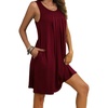 image:imageEkouaer Women Nightgown with Pockets Sleep Shirts Sleeveless Sleepwear Pleated Front Nightshirt Round Neck NightdressCherry Red
