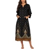 image:imageEkouaer Women Zipper Robe 34 Sleeves Loungewear Dress Full Length Sleepwear Pockets Housecoat Nightgown Long BathrobeBlack Feather