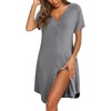image:imageEkouaer Womens Button Down Nightgown Short Sleeve Sleepshirt V Neck Night Shirt Soft Pajamas Dress with PocketsGrey
