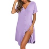 image:imageEkouaer Womens Button Down Nightgown Short Sleeve Sleepshirt V Neck Night Shirt Soft Pajamas Dress with PocketsLilac