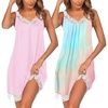 image:imageEkouaer Womens Nightgown 2 Pack Nightgown V Neck Lace Sleepwear Sleeveless Chemise Womens nightgowns amp sleepshirts SXXLPinkblue Ttiedye