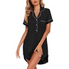 image:imageEkouaer Womens Nightgown Button Down Nightshirt V Neck Sleepshirt Short Sleeve Sleepwear Soft Pajama DressBlack