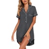 image:imageEkouaer Womens Nightgown Button Down Nightshirt V Neck Sleepshirt Short Sleeve Sleepwear Soft Pajama DressDark Grey