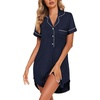 image:imageEkouaer Womens Nightgown Button Down Nightshirt V Neck Sleepshirt Short Sleeve Sleepwear Soft Pajama DressNavy Blue