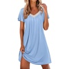 image:imageEkouaer Womens Nightgown Lace Trim V Neck Sleep Shirt Flare Short Sleeve Night Gown Pleated Nightshirt Ladies NightdressClear Blue