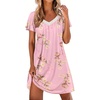 image:imageEkouaer Womens Nightgown Lace Trim V Neck Sleep Shirt Flare Short Sleeve Night Gown Pleated Nightshirt Ladies NightdressPink Flower