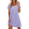 image:imageEkouaer Womens Nightgown Lace Trim V Neck Sleep Shirt Flare Short Sleeve Night Gown Pleated Nightshirt Ladies NightdressPurple Floral