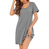 image:imageEkouaer Womens Nightgown Nightshirts Short Sleeve Sleepwear Round Neck Sleepshirt with Chest PocketLight Grey