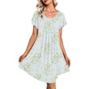 image:imageEkouaer Womens Nightgown Soft Sleepwear Pleated Sleepshirt Sleep Dress Short Sleeve Nightdress S3XLFloral Light Green