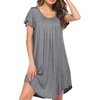 image:imageEkouaer Womens Nightgown Soft Sleepwear Pleated Sleepshirt Sleep Dress Short Sleeve Nightdress S3XLMedium Grey