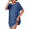 image:imageEkouaer Womens TShirt Nightgown Waffle Knit Short Sleeve Sleepshirts Comfy Casual Cover UpsDark Blue