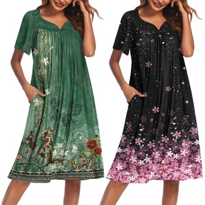 image:imageEkouaer 2 Pack House Dresses for Women with Pockets Short Sleeve Moo Moos Floral Print Mumu DressesFloral GreenCherry Blossomsl
