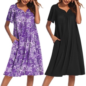 image:imageEkouaer 2 Pack House Dresses for Women with Pockets Short Sleeve Moo Moos Floral Print Mumu DressesPurple FloralBlack
