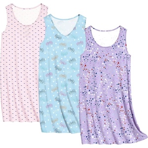 image:imageEkouaer 3 Pack Nightgowns for Women Sleeveless Sleepwear Button Down Nightshirt Wide Strap Tank Sleep Shirt S3XLButterflyheartspink Print