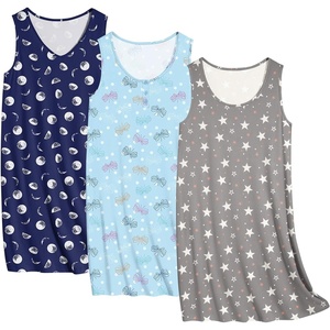 image:imageEkouaer 3 Pack Nightgowns for Women Sleeveless Sleepwear Button Down Nightshirt Wide Strap Tank Sleep Shirt S3XLButterflynavy Moongrey Star
