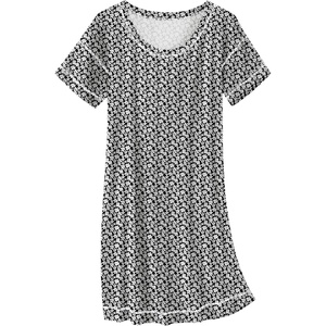 image:imageEkouaer Cotton Nightgowns for Women Oversized Sleepshirt Tshirt Night Gown Short Sleeve Night Shirt Casual Soft SleepwearBlack White Floral