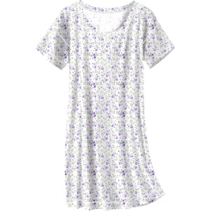 image:imageEkouaer Cotton Nightgowns for Women Oversized Sleepshirt Tshirt Night Gown Short Sleeve Night Shirt Casual Soft SleepwearPurple Green Floral