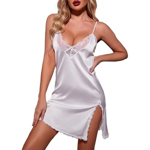 image:imageEkouaer Nightgown Satin Lingerie Sleeveless Sleep Dress Babydoll Nightie Slip ChemiseA White