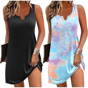 image:imageEkouaer Nightgowns for Women 2 Pack Tank Night Gown Sleeveless Sleep Shirt V Neck Chemise Soft Night Shirt Ladies Sleep DressBlackBlue Tie Dye