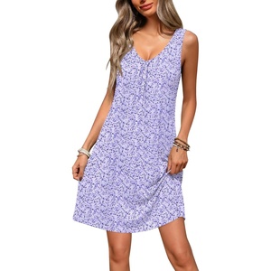image:imageEkouaer Nightgowns for Women Bamboo Viscose Night Gown Sleeveless Sleep Shirts Tank Sleep Dress Vneck SleepwearFloral Purple