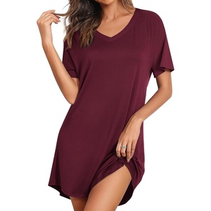 image:imageEkouaer Nightgowns for Women Bamboo Viscose Sleep Shirts Short Sleeve Night Shirts Casual Sleep Dress Soft SleepwearRed