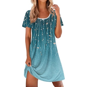 image:imageEkouaer Nightgowns for Women Pleated Sleep Shirts Short Sleeve Night Shirts Lace Trim Night Gown Ladies Sleep DressSparkling Branches