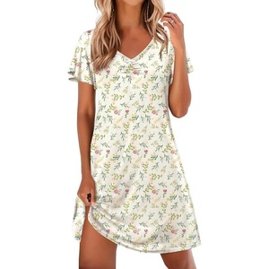 image:imageEkouaer Nightgowns for Women Short Sleeve Night Gown Comfy Sleep Shirt Soft Sleep Dress Pleated SleepwearYellow Floral