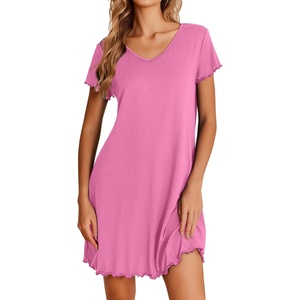 image:imageEkouaer Nightgowns for Women Short Sleeve Sleepshirt V Neck Short Nightshirt Pullover Soft Ruffled Sleepwear SXXXLPeach Pink