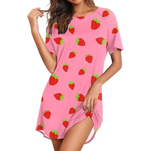 image:imageEkouaer Sleep Shirts for Women Short Sleeve Night Shirts for Sleeping Pullover Nightgown Soft Nightdress SXXXLPink Strawberry