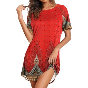 image:imageEkouaer Sleep Shirts for Women Short Sleeve Night Shirts for Sleeping Pullover Nightgown Soft Nightdress SXXXLRed Boho Print