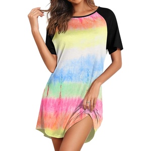 image:imageEkouaer Sleep Shirts for Women Short Sleeve Night Shirts for Sleeping Pullover Nightgown Soft Nightdress SXXXLTie Dye