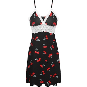 image:imageEkouaer Sleepwear Womens Chemise Nightgown Full Slip Lace Lounge DressCherry Print